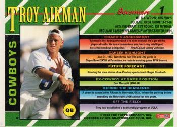 1993 Bowman #1 Troy Aikman Back