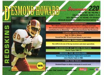 1993 Bowman #220 Desmond Howard Back