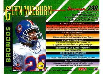 1993 Bowman #290 Glyn Milburn Back