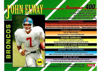 1993 Bowman #400 John Elway Back