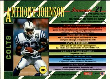 1993 Bowman #21 Anthony Johnson Back