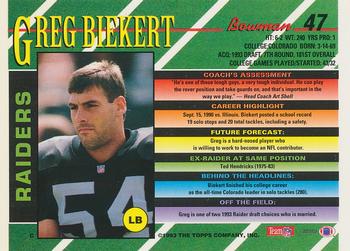 1993 Bowman #47 Greg Biekert Back