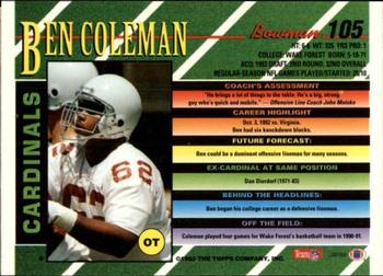 1993 Bowman #105 Ben Coleman Back