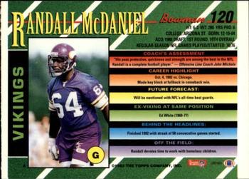 1993 Bowman #120 Randall McDaniel Back