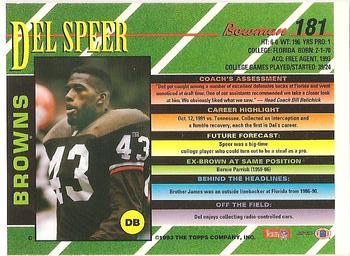 1993 Bowman #181 Del Speer Back