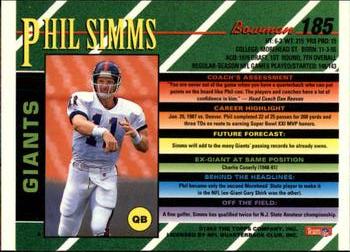 1993 Bowman #185 Phil Simms Back