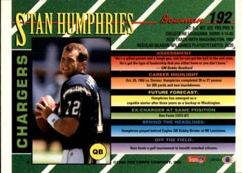 1993 Bowman #192 Stan Humphries Back