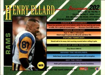 1993 Bowman #202 Henry Ellard Back