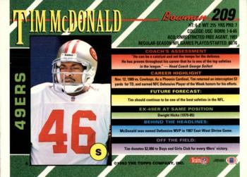 1993 Bowman #209 Tim McDonald Back