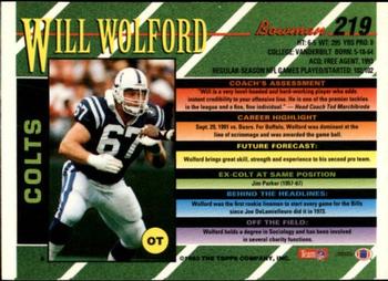 1993 Bowman #219 Will Wolford Back