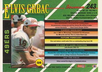 1993 Bowman #243 Elvis Grbac Back