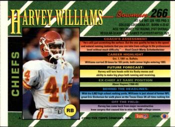 1993 Bowman #266 Harvey Williams Back