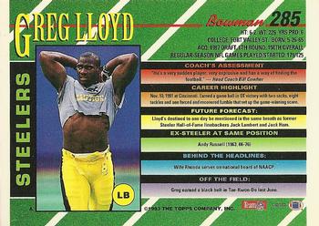 1993 Bowman #285 Greg Lloyd Back