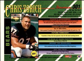 1993 Bowman #301 Chris Zorich Back