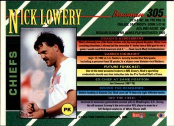 1993 Bowman #305 Nick Lowery Back