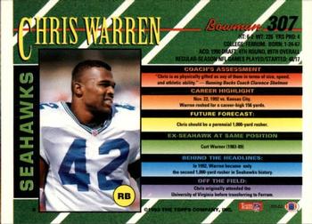 1993 Bowman #307 Chris Warren Back