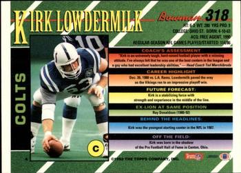 1993 Bowman #318 Kirk Lowdermilk Back