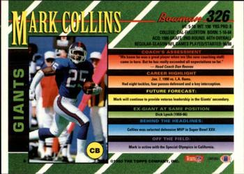 1993 Bowman #326 Mark Collins Back