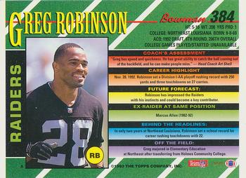 1993 Bowman #384 Greg Robinson Back