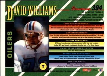 1993 Bowman #394 David Williams Back