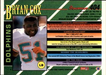 1993 Bowman #404 Bryan Cox Back