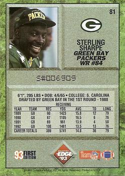 1993 Collector's Edge #81 Sterling Sharpe Back