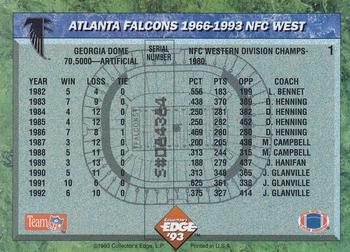 1993 Collector's Edge #1 Atlanta Falcons Back