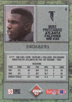 1993 Collector's Edge #4 Mike Pritchard Back