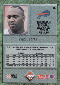 1993 Collector's Edge #16 Thurman Thomas Back