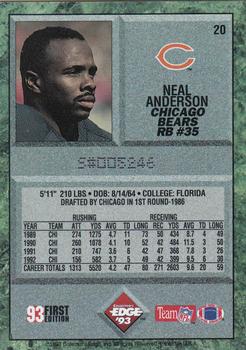 1993 Collector's Edge #20 Neal Anderson Back