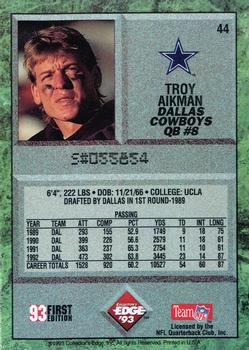 1993 Collector's Edge #44 Troy Aikman Back