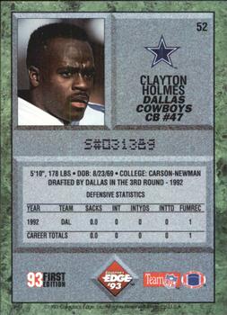 1993 Collector's Edge #52 Clayton Holmes Back