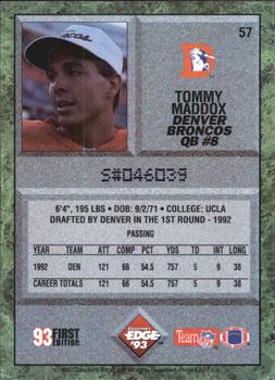 1993 Collector's Edge #57 Tommy Maddox Back