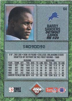 1993 Collector's Edge #64 Barry Sanders Back