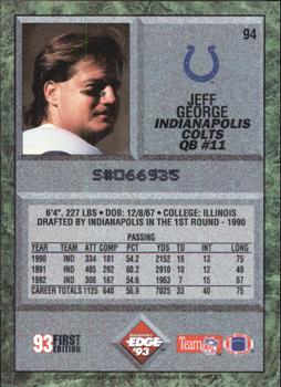 1993 Collector's Edge #94 Jeff George Back