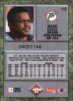 1993 Collector's Edge #115 Mark Higgs Back