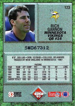 1993 Collector's Edge #123 Rich Gannon Back
