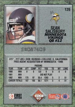 1993 Collector's Edge #126 Sean Salisbury Back