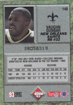 1993 Collector's Edge #140 Vaughn Dunbar Back