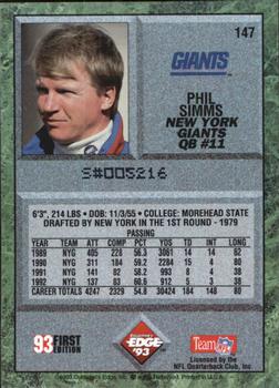 1993 Collector's Edge #147 Phil Simms Back