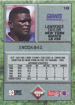 1993 Collector's Edge #149 Lawrence Taylor Back