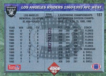 1993 Collector's Edge #187 Los Angeles Raiders Back
