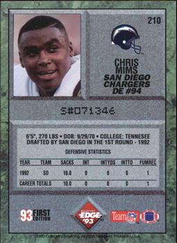 1993 Collector's Edge #210 Chris Mims Back