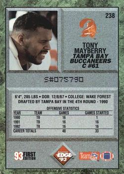 1993 Collector's Edge #238 Tony Mayberry Back