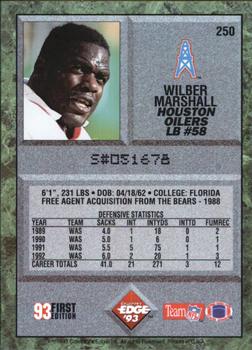 1993 Collector's Edge #250 Wilber Marshall Back