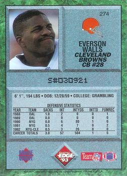 1993 Collector's Edge #274 Everson Walls Back