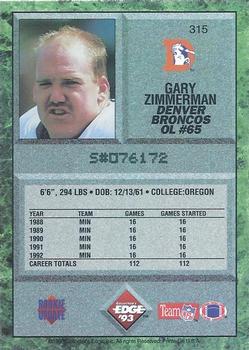 1993 Collector's Edge #315 Gary Zimmerman Back