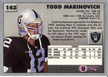 1993 Fleer #143 Todd Marinovich Back
