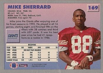 1993 Fleer #169 Mike Sherrard Back