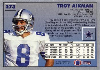 1993 Fleer #273 Troy Aikman Back